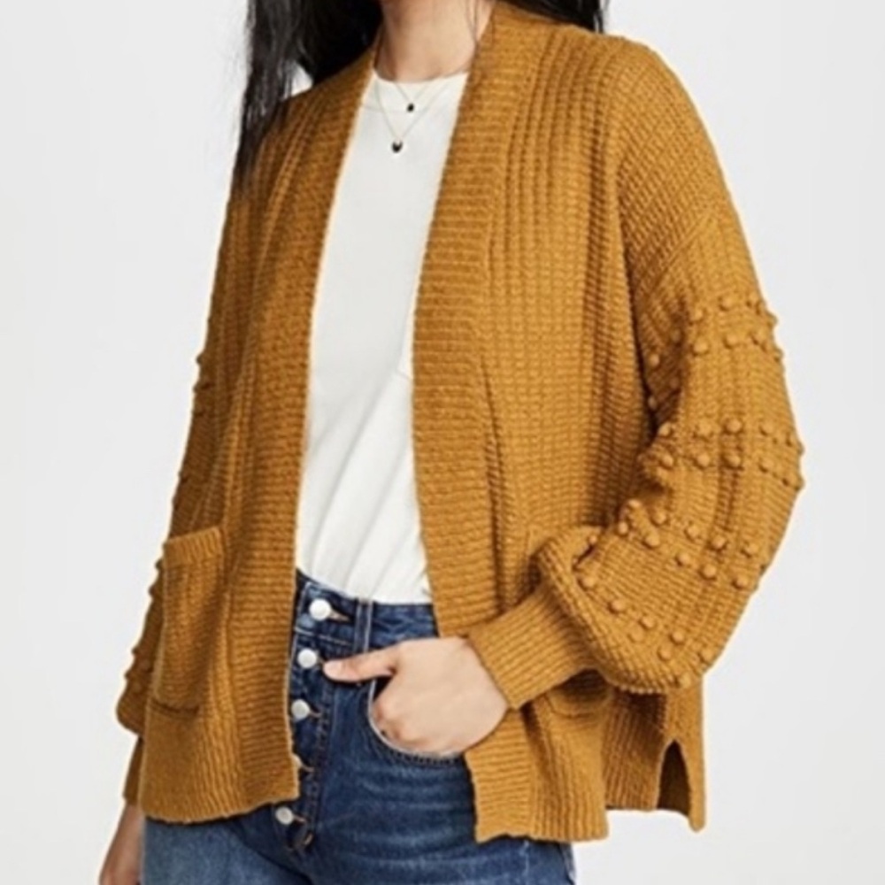 Madewell Bobble Bishop Sleeve Cotton Sycamore Cardigan Mustard Yellow Sz S